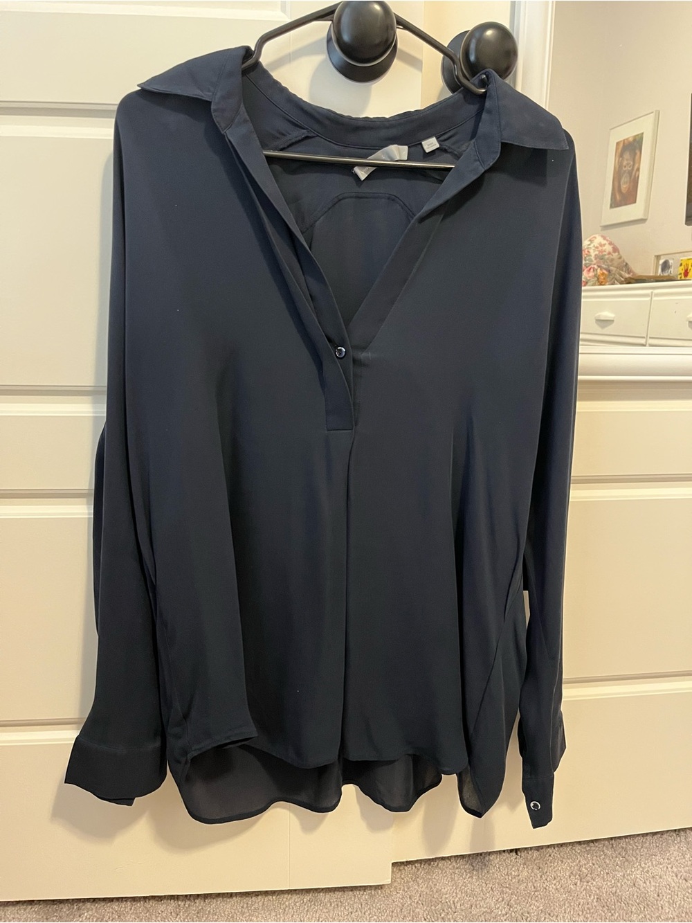 Vince Navy Sheer Button-Front Long-Sleeve Shirt